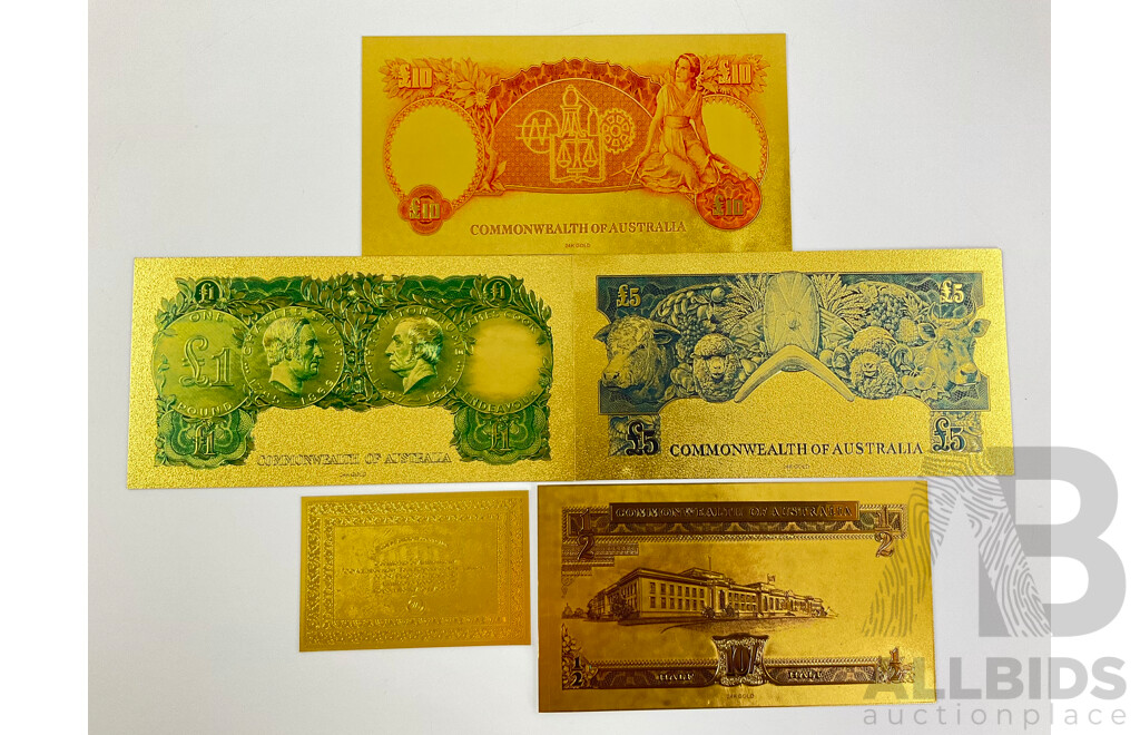 Australian 24 Carat Gold Foil Predecimal Banknote Series Set