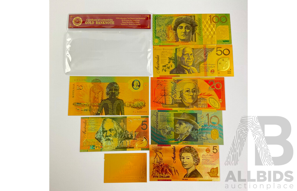 Australian 24 Carat Gold Foil Polymer Banknote Series Set