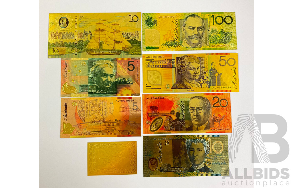 Australian 24 Carat Gold Foil Polymer Banknote Series Set