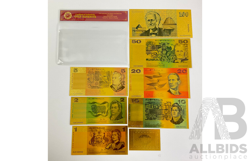 Australian 24 Carat Gold Foil Paper Banknote Series Set