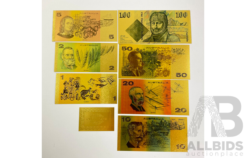 Australian 24 Carat Gold Foil Paper Banknote Series Set