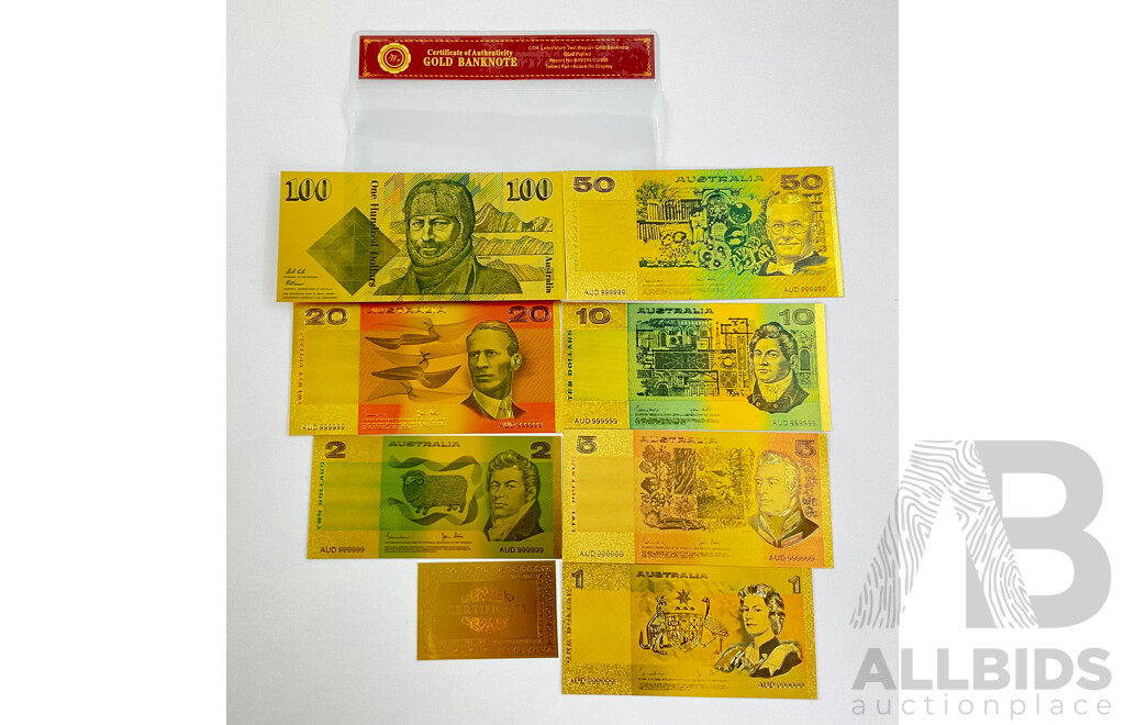 Australian 24 Carat Gold Foil Paper Banknote Series Set