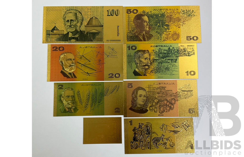 Australian 24 Carat Gold Foil Paper Banknote Series Set