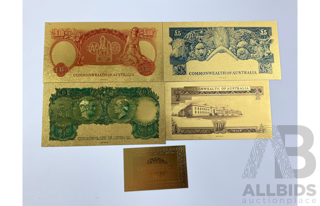 Australian 24 Carat Gold Foil Predecimal Banknote Series Set