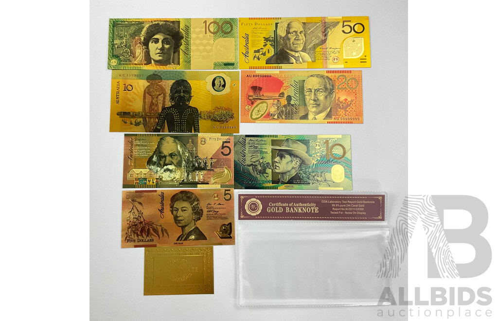 Australian 24 Carat Gold Foil Polymer Banknote Series Set