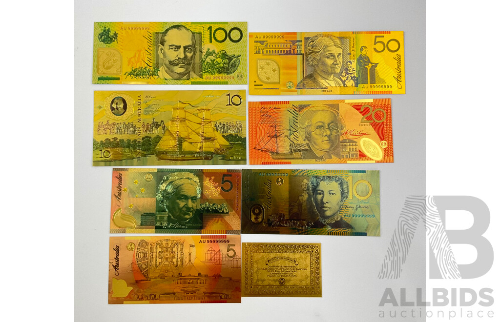 Australian 24 Carat Gold Foil Polymer Banknote Series Set