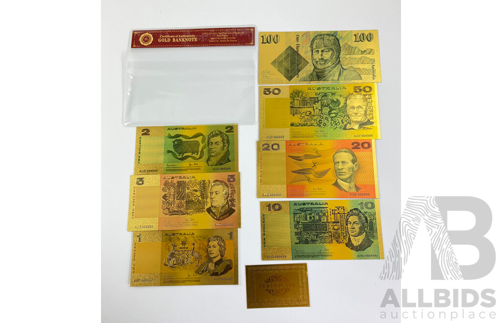 Australian 24 Carat Gold Foil Paper Banknote Series Set