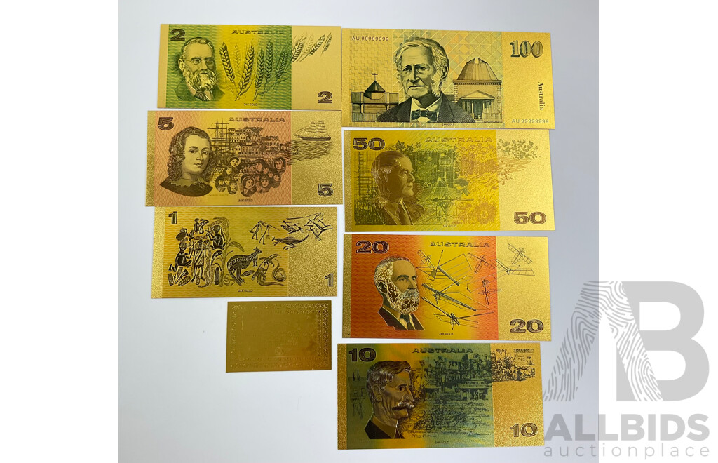 Australian 24 Carat Gold Foil Paper Banknote Series Set