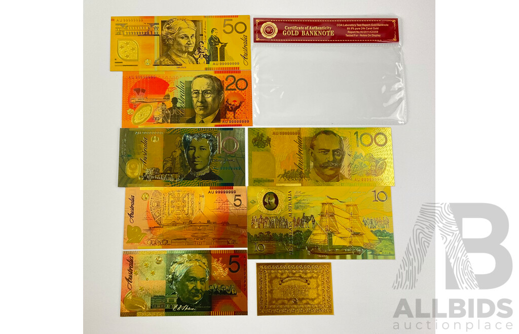 Australian 24 Carat Gold Foil Polymer Banknote Series Set