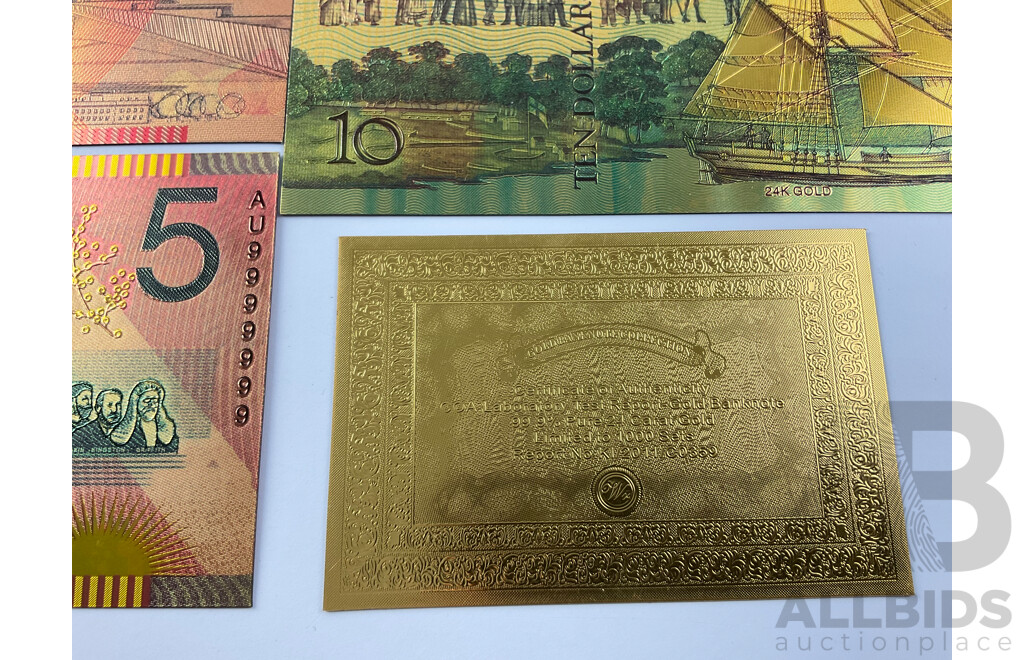 Australian 24 Carat Gold Foil Polymer Banknote Series Set