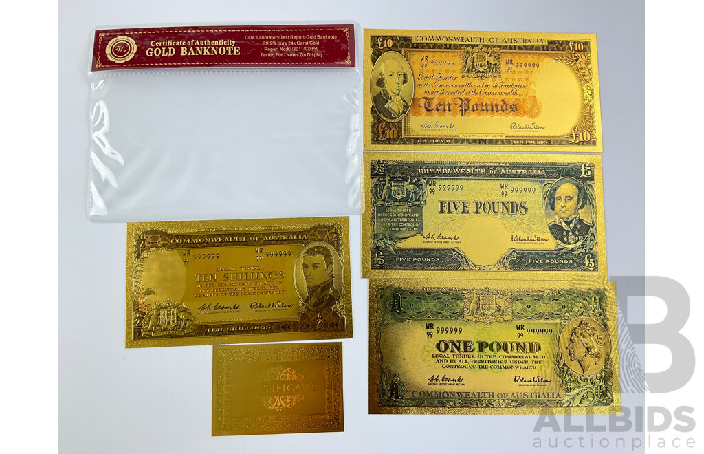 Australian 24 Carat Gold Foil Predecimal Banknote Series Set