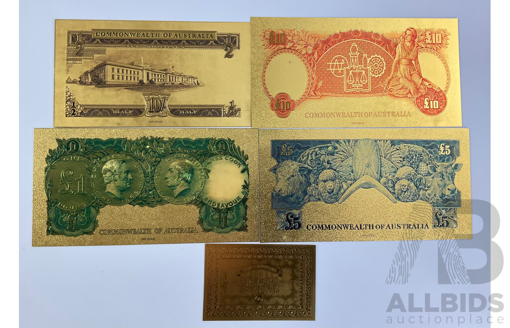 Australian 24 Carat Gold Foil Predecimal Banknote Series Set