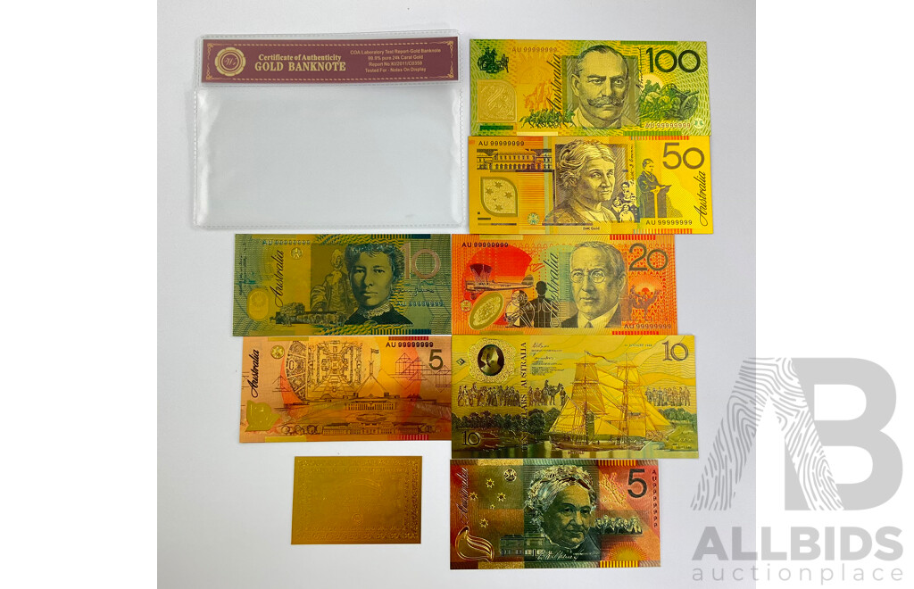 Australian 24 Carat Gold Foil Polymer Banknote Series Set