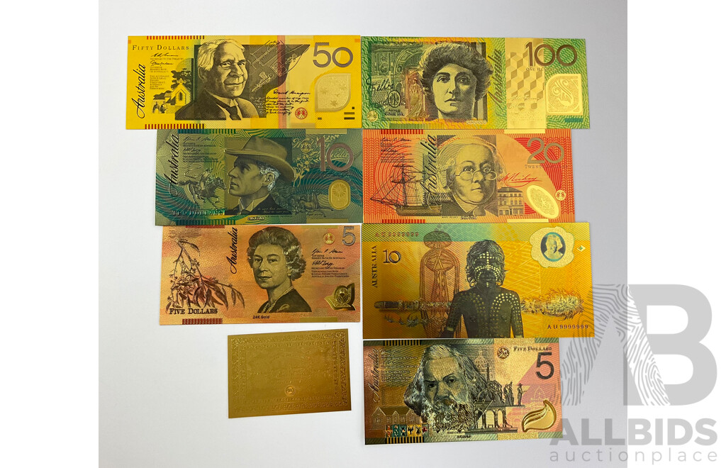 Australian 24 Carat Gold Foil Polymer Banknote Series Set