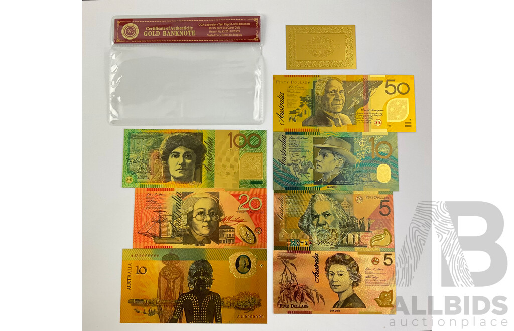 Australian 24 Carat Gold Foil Polymer Banknote Series Set