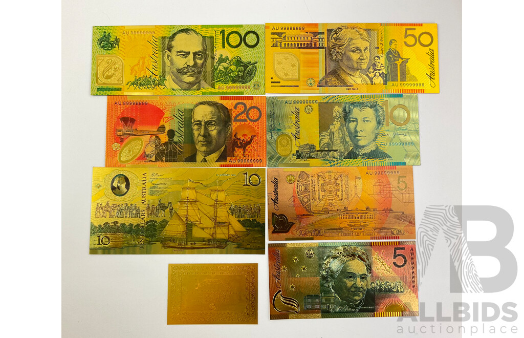 Australian 24 Carat Gold Foil Polymer Banknote Series Set