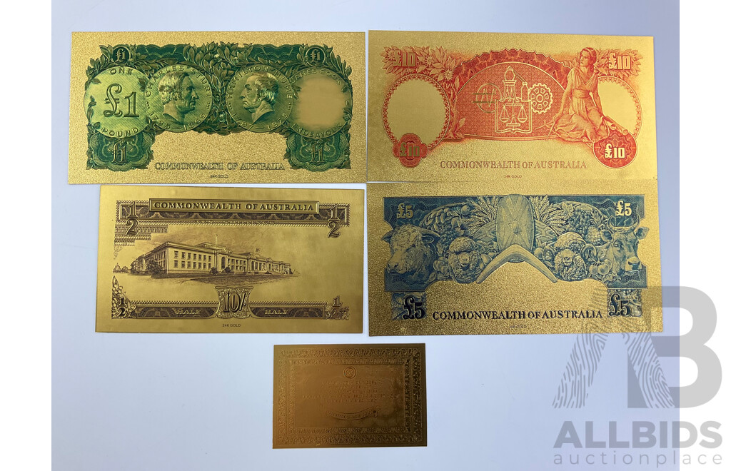 Australian 24 Carat Gold Foil Predecimal Banknote Series Set