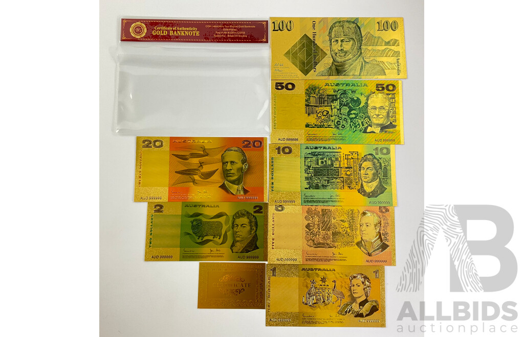 Australian 24 Carat Gold Foil Paper Banknote Series Set