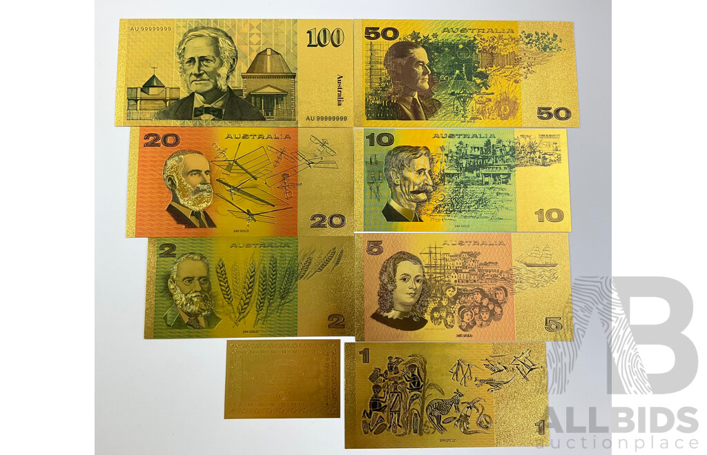 Australian 24 Carat Gold Foil Paper Banknote Series Set