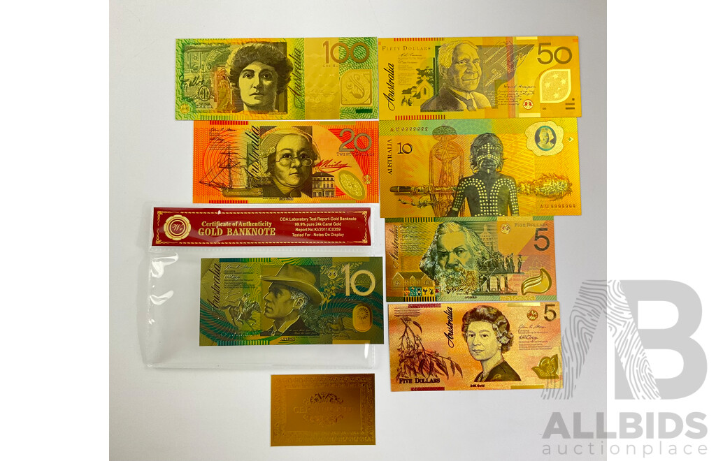 Australian 24 Carat Gold Foil Polymer Banknote Series Set
