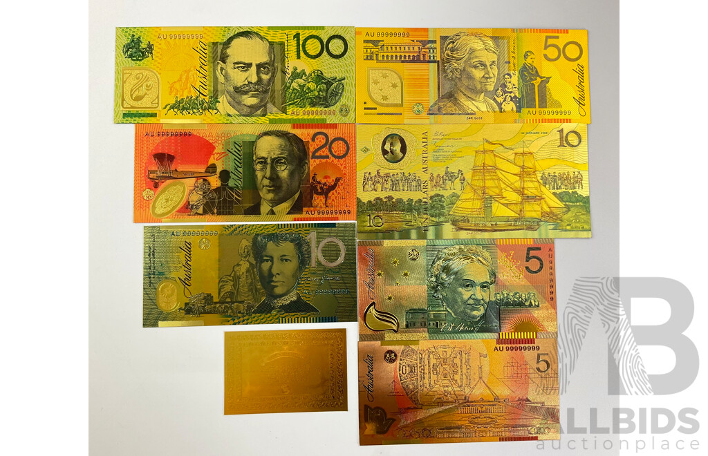 Australian 24 Carat Gold Foil Polymer Banknote Series Set