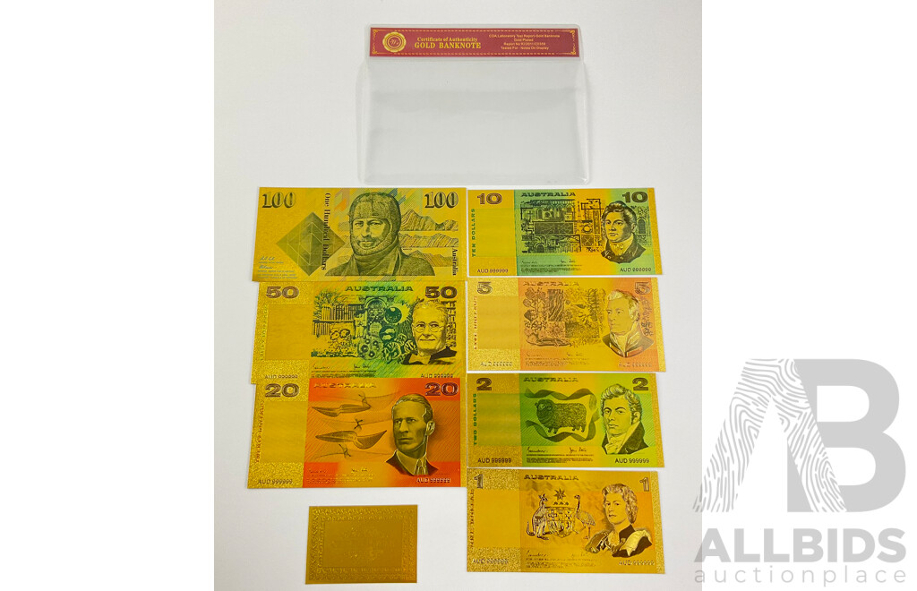 Australian 24 Carat Gold Foil Paper Banknote Series Set