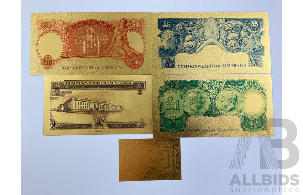 Australian 24 Carat Gold Foil Predecimal Banknote Series Set