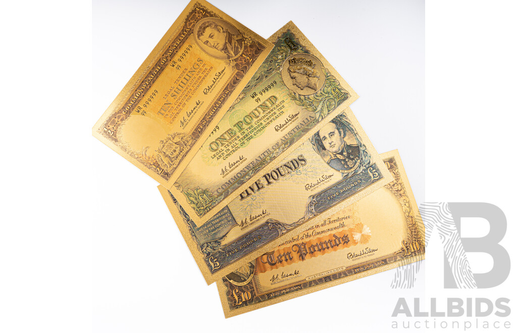 Australian 24 Carat Gold Foil Predecimal Banknote Series Set