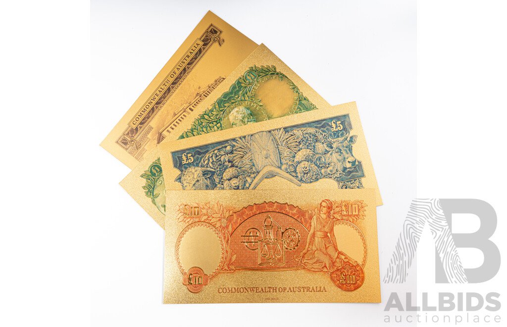 Australian 24 Carat Gold Foil Predecimal Banknote Series Set