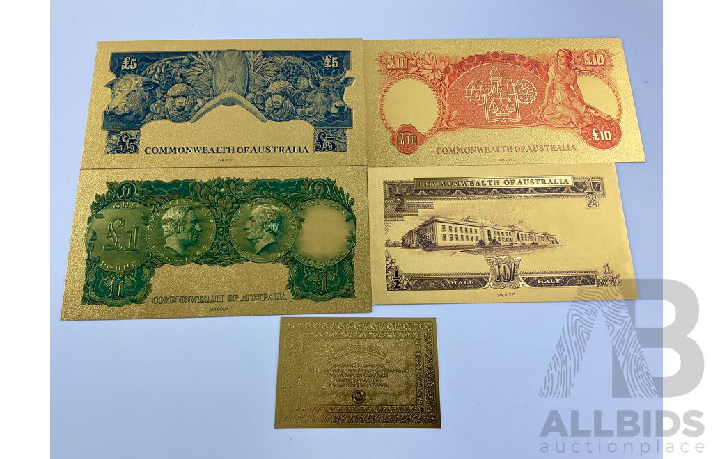 Australian 24 Carat Gold Foil Predecimal Banknote Series Set