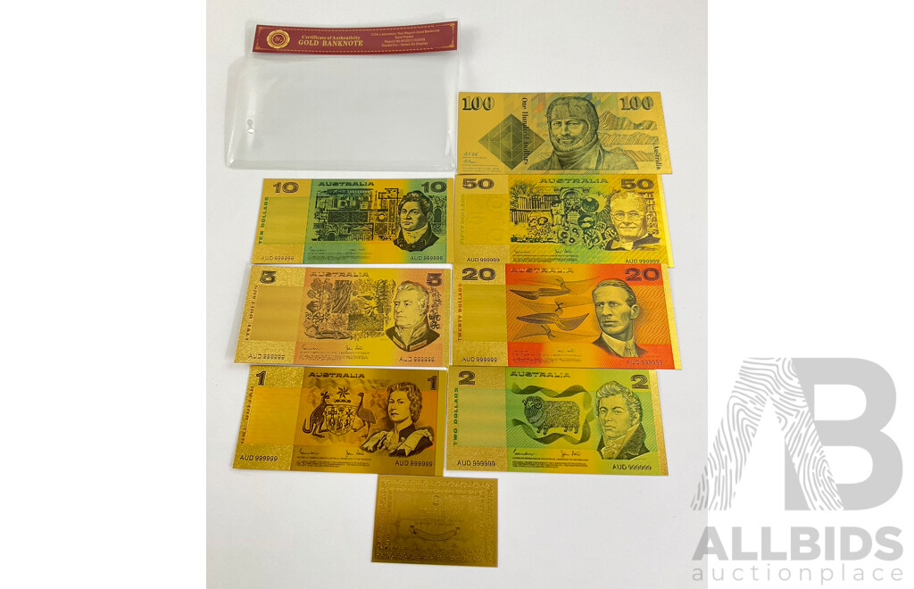 Australian 24 Carat Gold Foil Paper Banknote Series Set