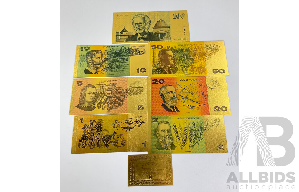 Australian 24 Carat Gold Foil Paper Banknote Series Set