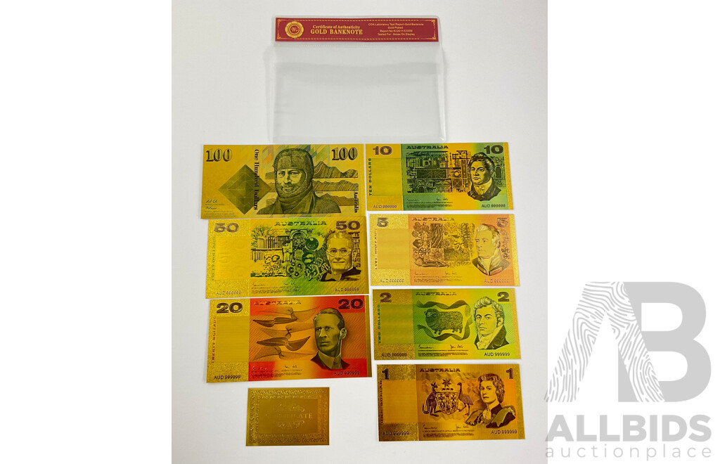 Australian 24 Carat Gold Foil Paper Banknote Series Set