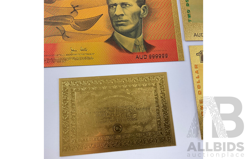 Australian 24 Carat Gold Foil Paper Banknote Series Set