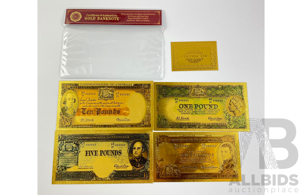 Australian 24 Carat Gold Foil Predecimal Banknote Series Set