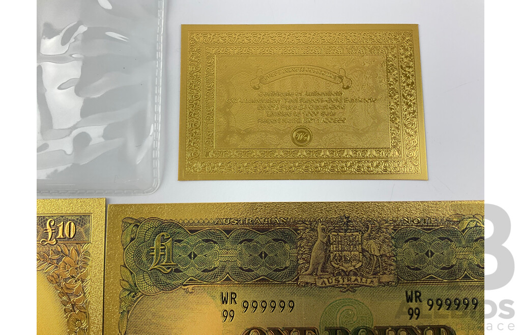 Australian 24 Carat Gold Foil Predecimal Banknote Series Set