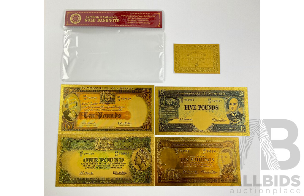 Australian 24 Carat Gold Foil Predecimal Banknote Series Set