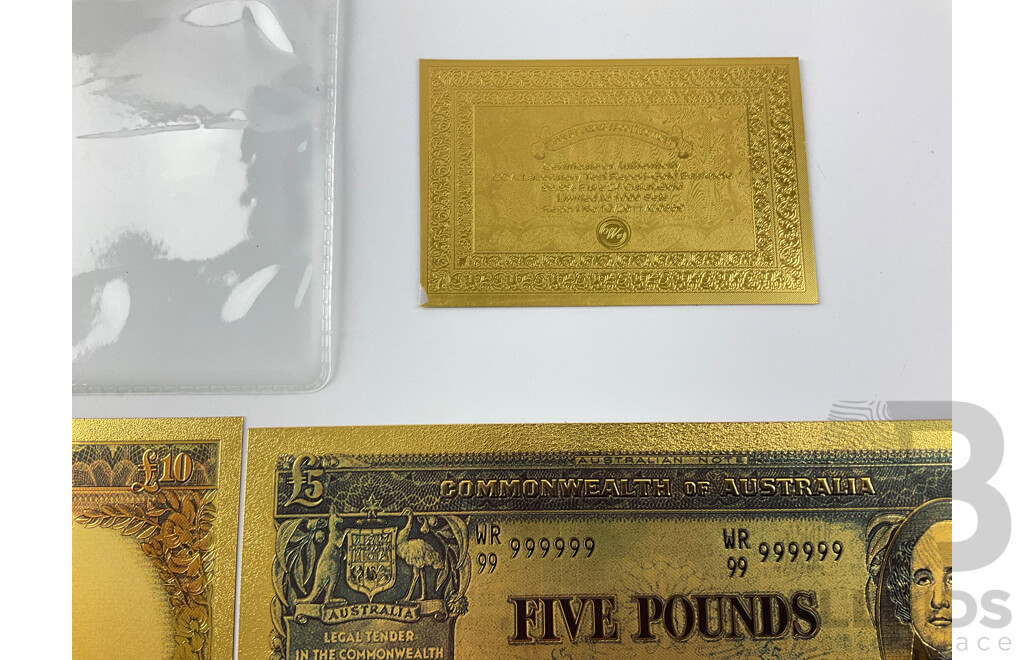 Australian 24 Carat Gold Foil Predecimal Banknote Series Set