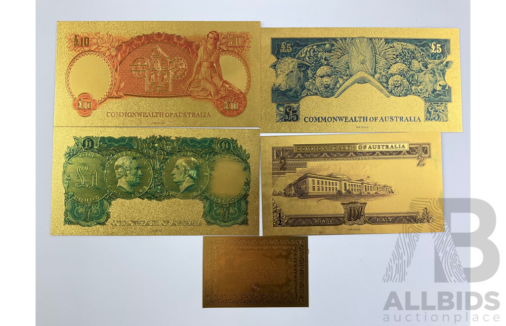 Australian 24 Carat Gold Foil Predecimal Banknote Series Set