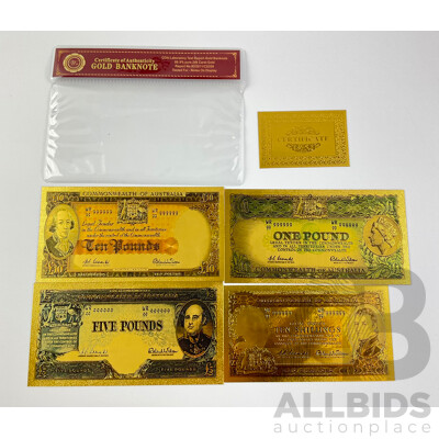 Australian 24 Carat Gold Foil Predecimal Banknote Series Set