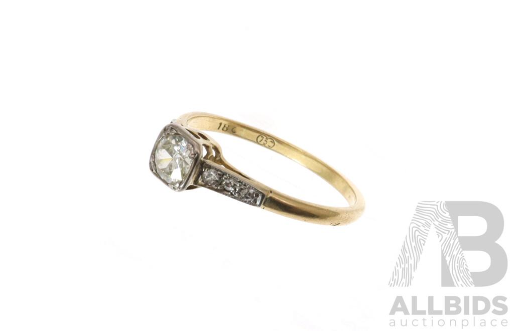 18ct Yellow Gold & Palladium Vintage Diamond Solitaire Ring, TDW 0.42ct, Size O, 2.21 Grams