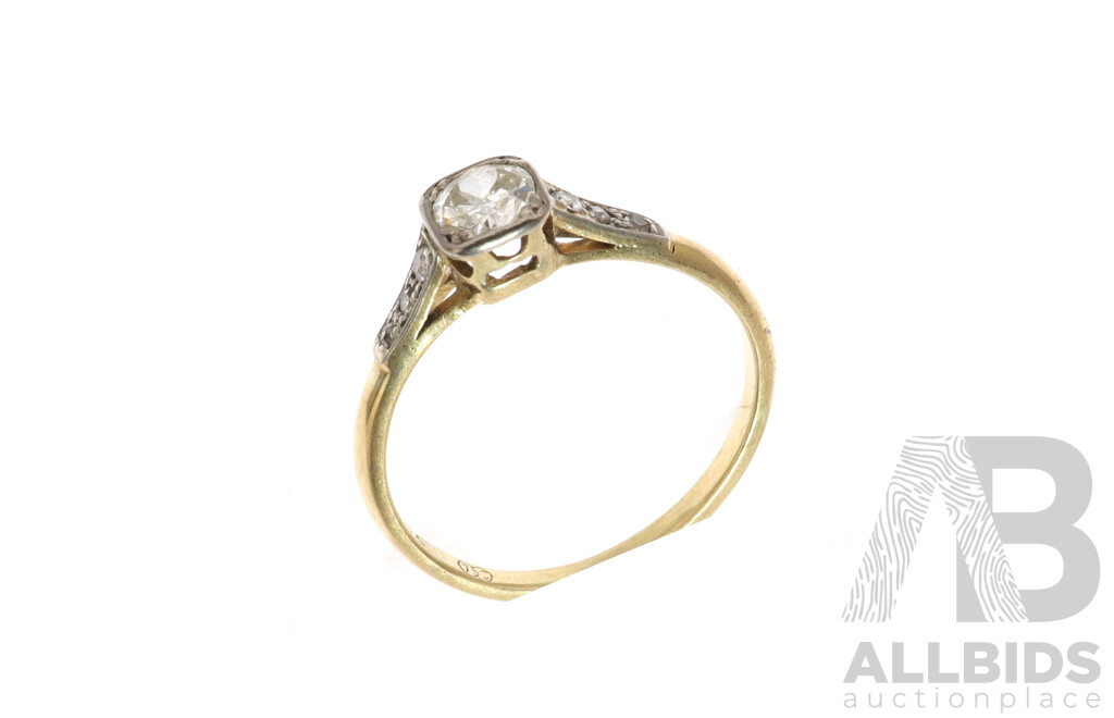 18ct Yellow Gold & Palladium Vintage Diamond Solitaire Ring, TDW 0.42ct, Size O, 2.21 Grams