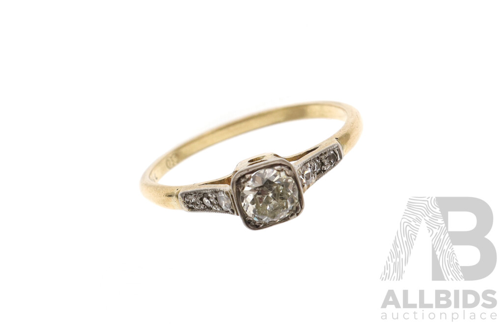 18ct Yellow Gold & Palladium Vintage Diamond Solitaire Ring, TDW 0.42ct, Size O, 2.21 Grams