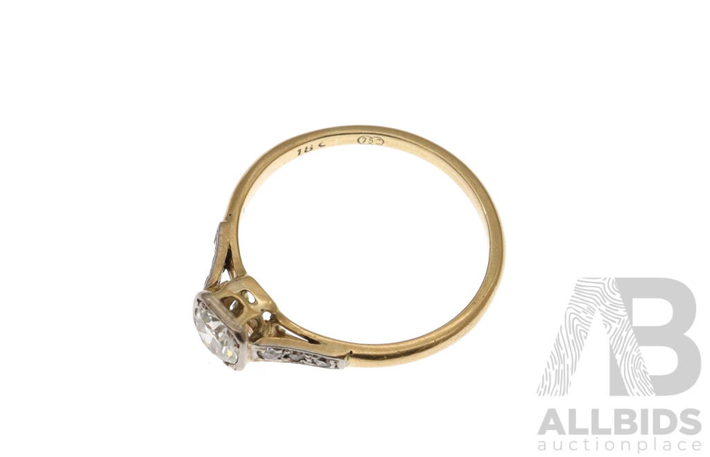 18ct Yellow Gold & Palladium Vintage Diamond Solitaire Ring, TDW 0.42ct, Size O, 2.21 Grams