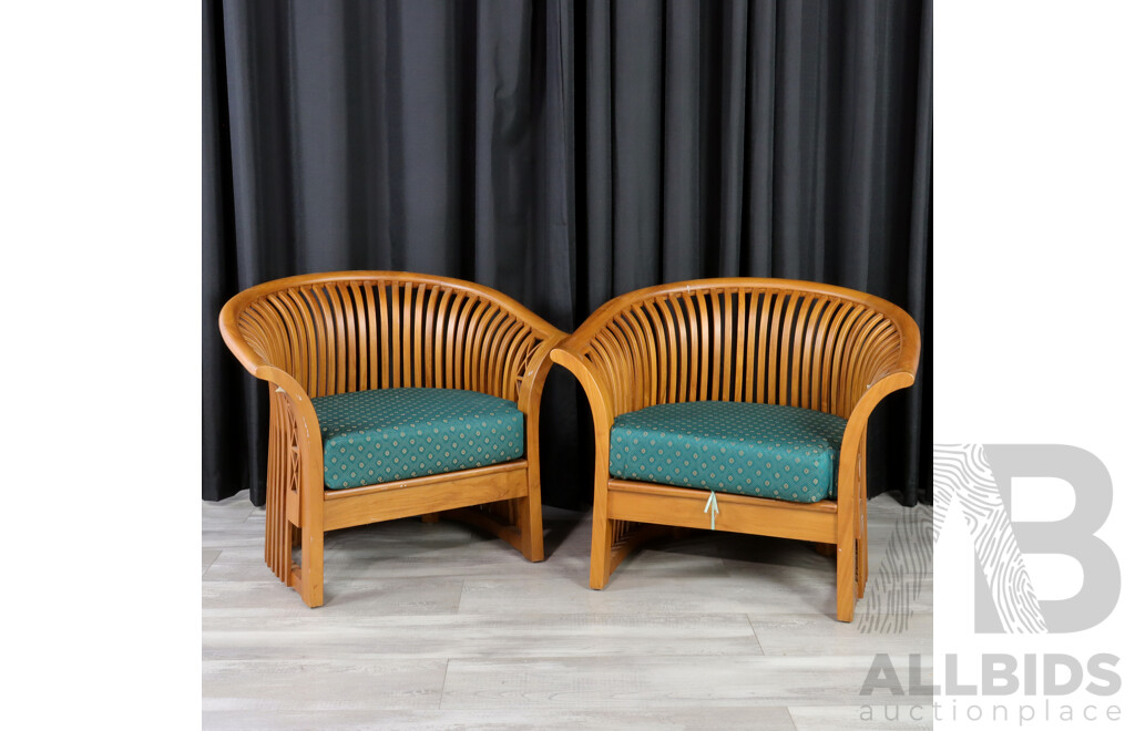 Pair of Modern Timber Tub Chairs with Matching Side Table 