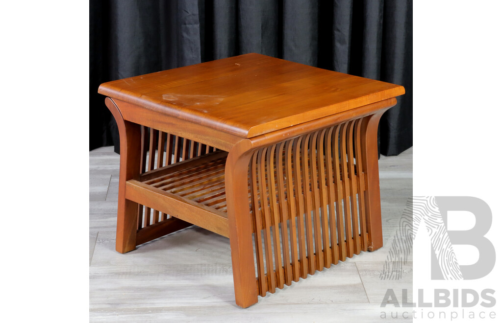 Pair of Modern Timber Tub Chairs with Matching Side Table 