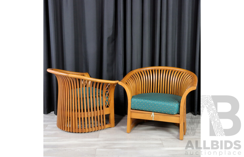 Pair of Modern Timber Tub Chairs with Matching Side Table 