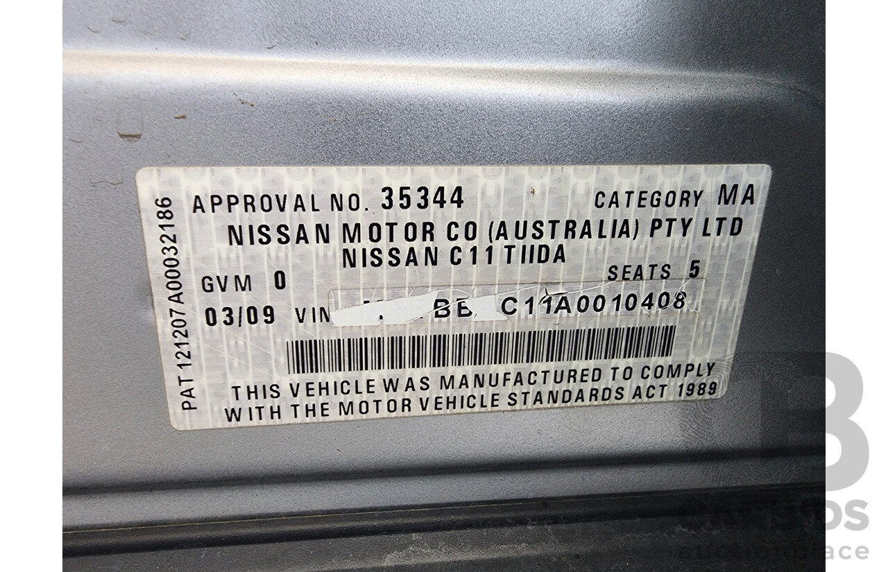 3/2009 Nissan Tiida ST-L C11 5d Hatchback Silver Or Chrome 1.8L