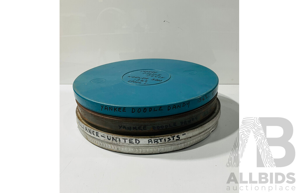 Two Vintage 16mm Film Reels in Cases Comprising Last of the Mohicans 1936 & Yankee Doodle Dandy, 1942 on Two Spools