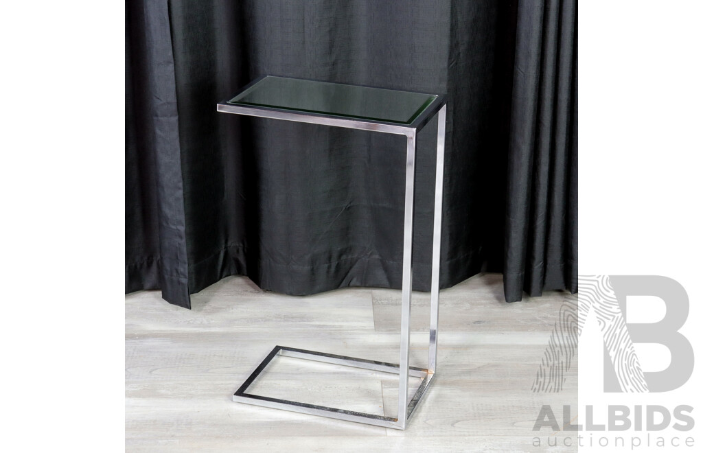 Modern Chrome Side Table with Mirrored Top